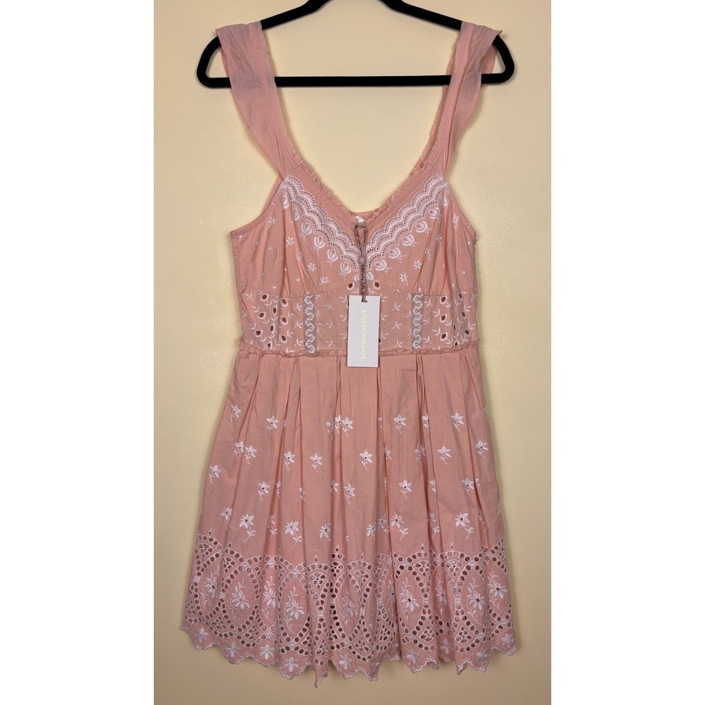 NWT LOVESHACKFANCY Mochi Cotton Eyelet Mini Dress Bubble Bath Pink Women Size 2 - Picture 3 of 14